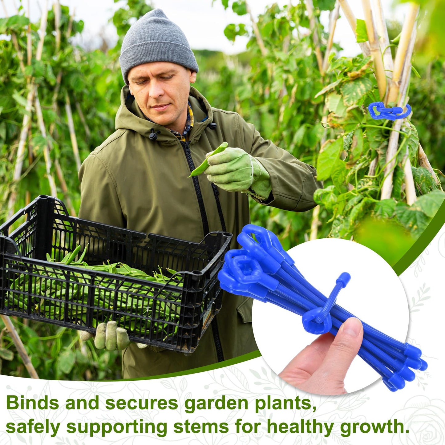 M METERXITY 12-Pack Adjustable Plant Ties, 8inch/20.32cm Silicone Flexible Multi-Function Sturdy Garden Twist Tie for Plant Support/Tree/Shrub/Vine, Reusable Support Twine [Blue]