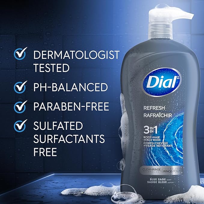 Dial Men 3in1 Body, Hair and Face Wash, Hydro Fresh, 32 fl oz