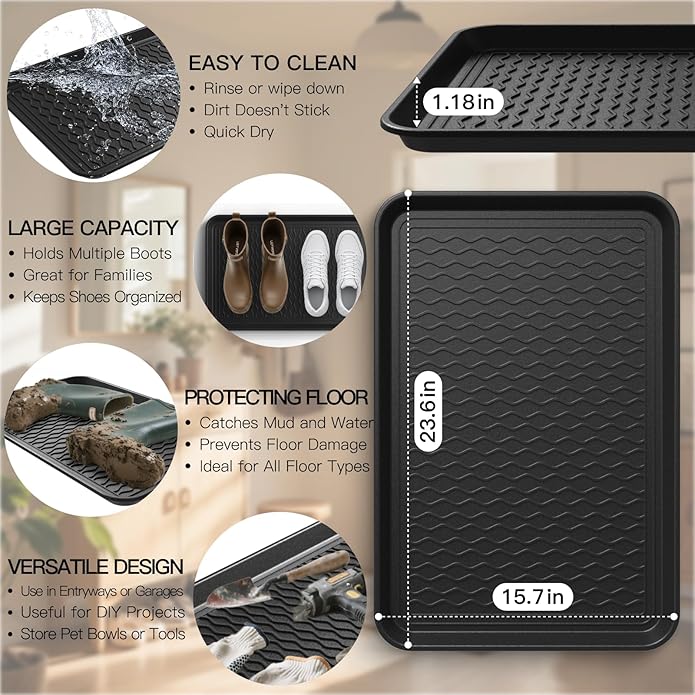 Boot Trays for Entryway, Multifunctional Shoe Mat with Cleaning Brush, Boot Tray for Shoes Plants Pots Pet Bowls