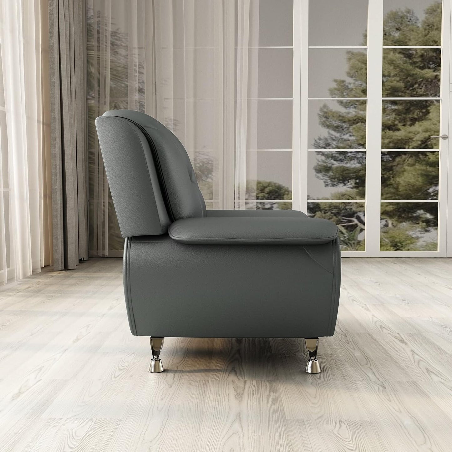 Container Furniture Direct Michael Modern Faux Leather Upholstered Stainless Steel Legs Living Room Sofa, Chair, Sleek Gray