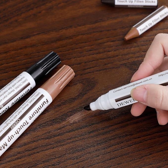 DEWEL Furniture Markers Touch Up, 24 Colors Wood Markers Furniture Repair with Polish Wax, Upgrade Furniture Repair Kit, Repair Pens for Scratches, Floor, Table, Cabinet, Bedpost