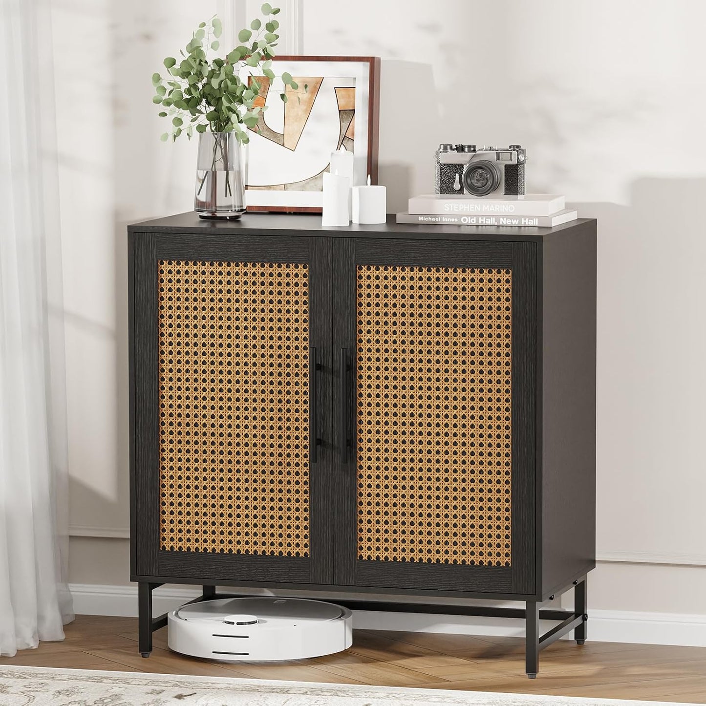 KFO Storage Cabinet with Rattan Doors, Free Standing Buffet Cabinet, Modern Sideboard for Living Room, Hallyway, Entryway