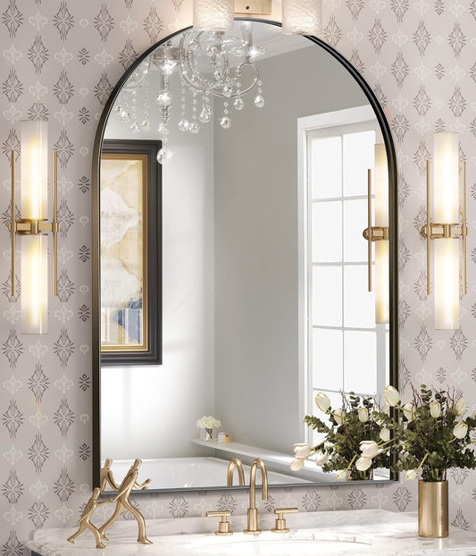 Brightify Arched Mirror, Arched Wall Mirror, 20 x 30 Inch Black Arch Mirror, Metal Frame Black Bathroom Mirror, Arched Top Bathroom Vanity Mirror for Living Room Bedroom Mantel Entryway Hallways