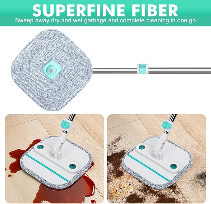 Upgraded Self-Standing Spin Mop and Bucket System, Detachable Inner Mop Bucket Separates Dirty Water & 90° Foldable Head, Triple-Scrub System, 0.9Gal Dual Drainage, for Hardwood Floors (Blue 6 Pads)