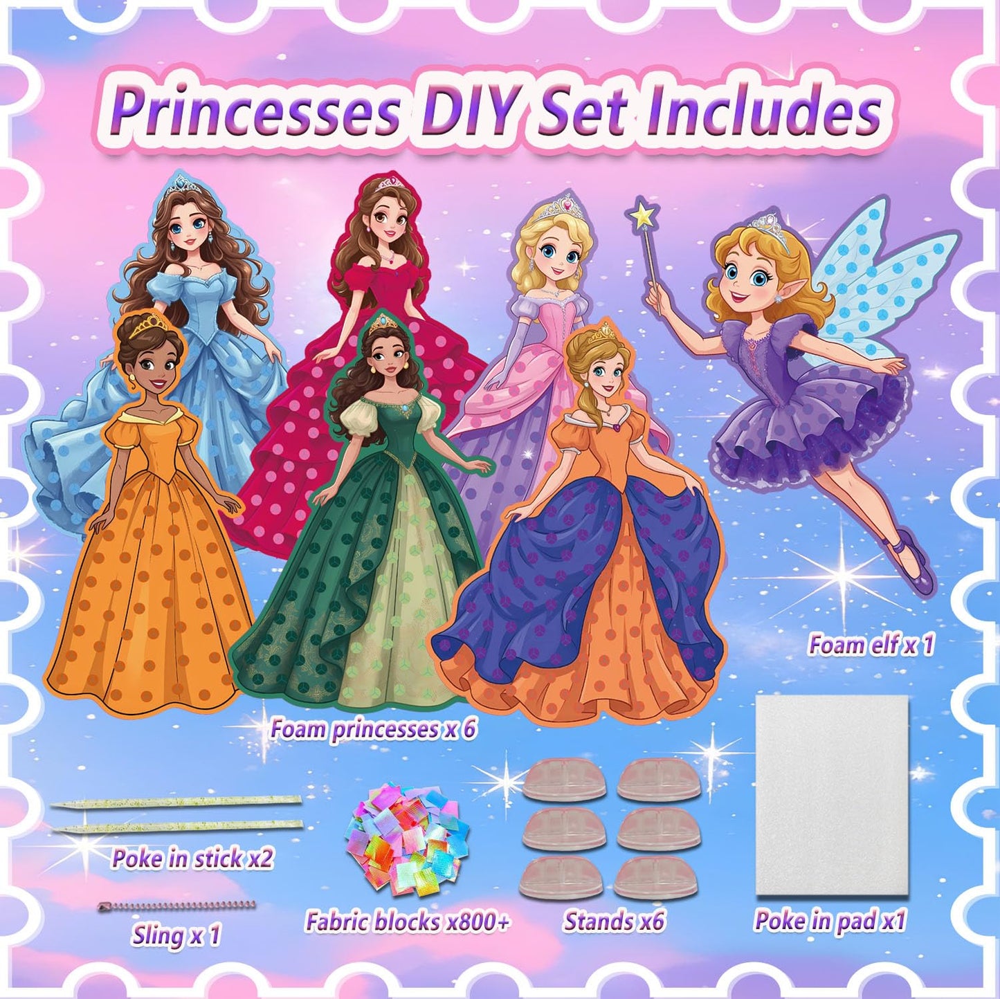 JRD&BS WINL Poke in Art Kit for Kids Toys Age 3-12 Year Old 3D Creative Princesses for Girls Birthday Gifts for 3 4 5 6 7 8 9Year Old Boy DIY Craft Art Kit for Teens Beginner Kids(Princesses)
