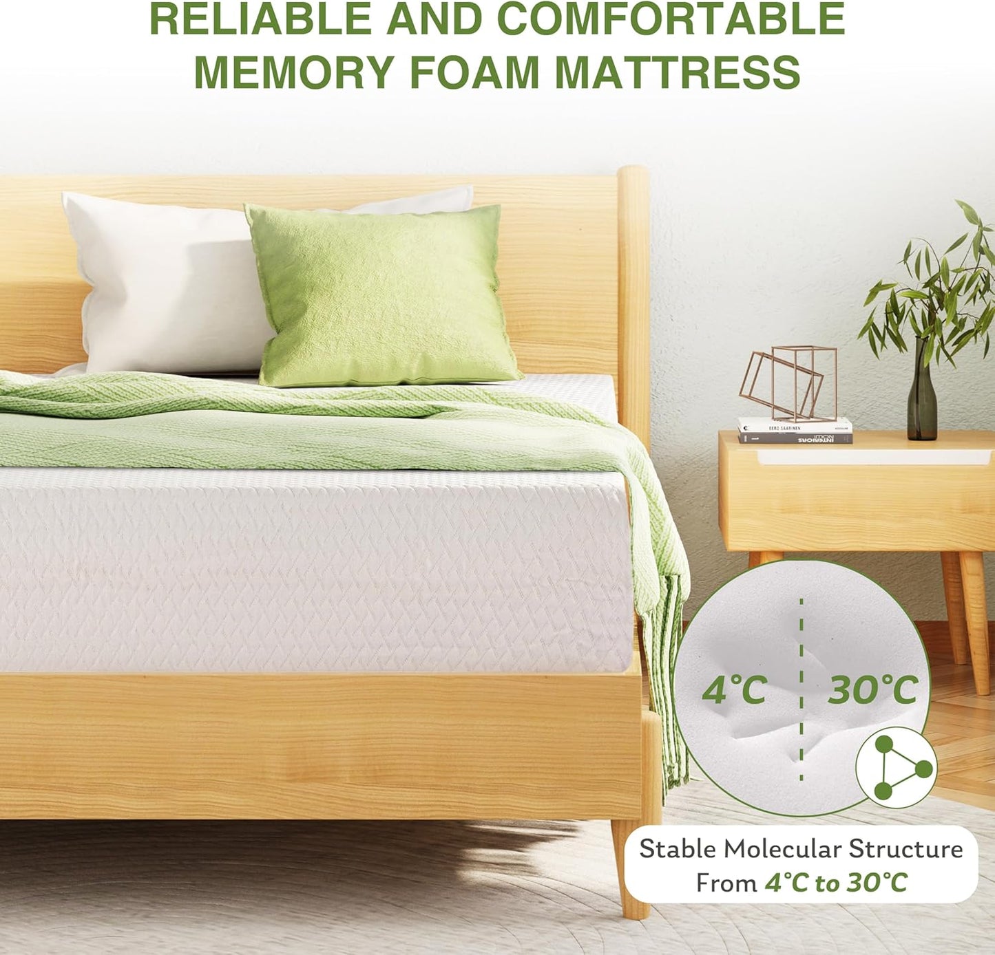 King Size Memory Foam Mattress, 10 Inch Bed Mattress in a Box with Cooling Green Tea Gel, Relieve Pressure with Medium Support, CertiPUR-US Certified, 80''L x 76''W, White
