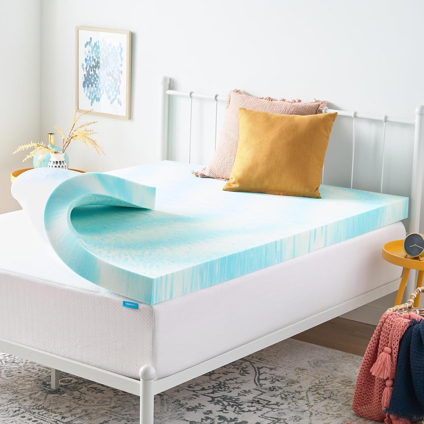 Linenspa 4 Inch Gel Swirl Memory Foam Mattress Topper – Cooling Gel Infused – Pressure Relieving Bed Topper - Mattress Pad – CertiPUR Certified - Full Size