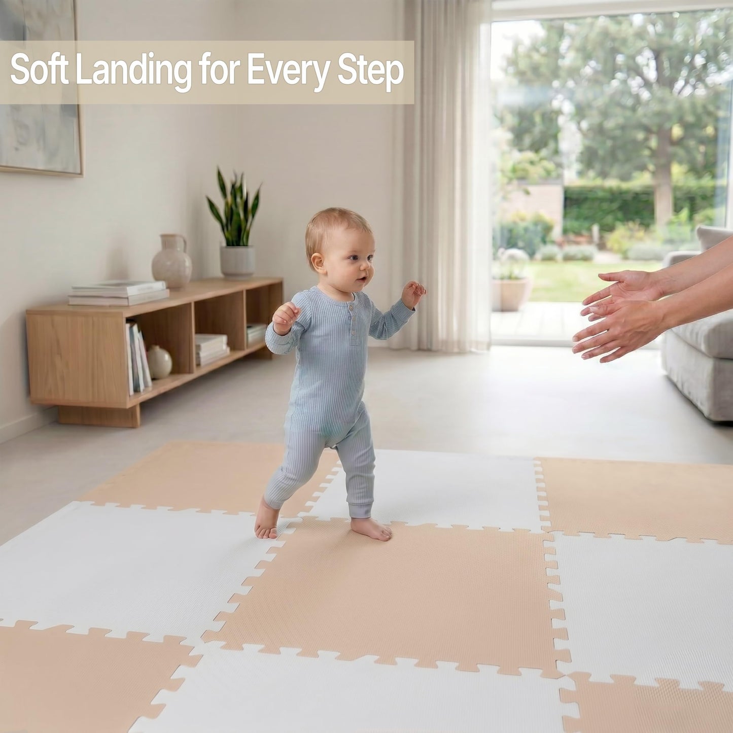 FlooringInc Baby Play Mat for Floor, Extra Large 2'x2' Foam Floor Tiles for Kids, Soft Interlocking Puzzle Mat, 1/2 Inch Thick, Non-Toxic EVA (Moonbeam, 6 Tile Pack, 24 Sq Ft)
