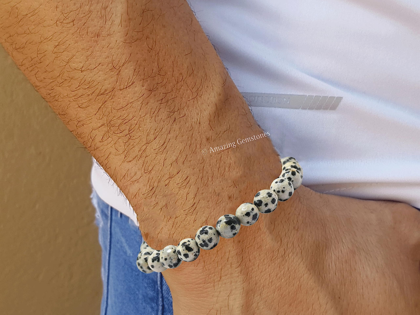 Amazing Gemstone Dalmatian Jasper Bracelet for Women - Chakra Mens Bracelet Protection Crystals and Healing Stones - Blessing Spiritual Meditation Stocking Stuffers (Faceted Beaded Bracelet)