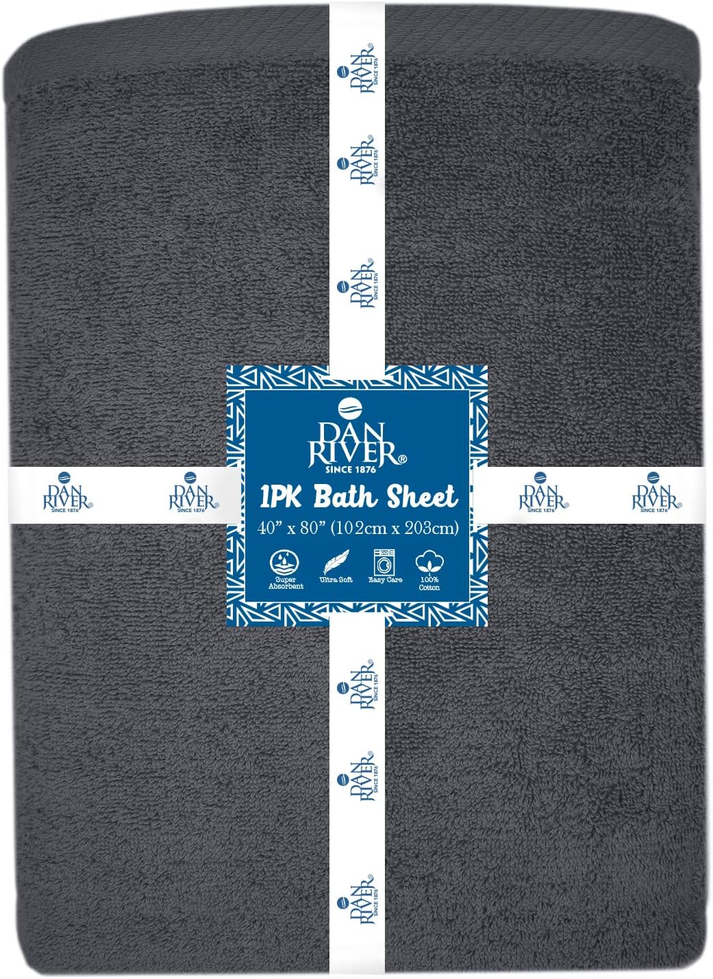 DAN RIVER Pack of 1 Bath Sheet 40x80 Inches, Extra Large Bath Towels Oversized, Absorbent Cotton Towels for Bathroom - Dark Gray