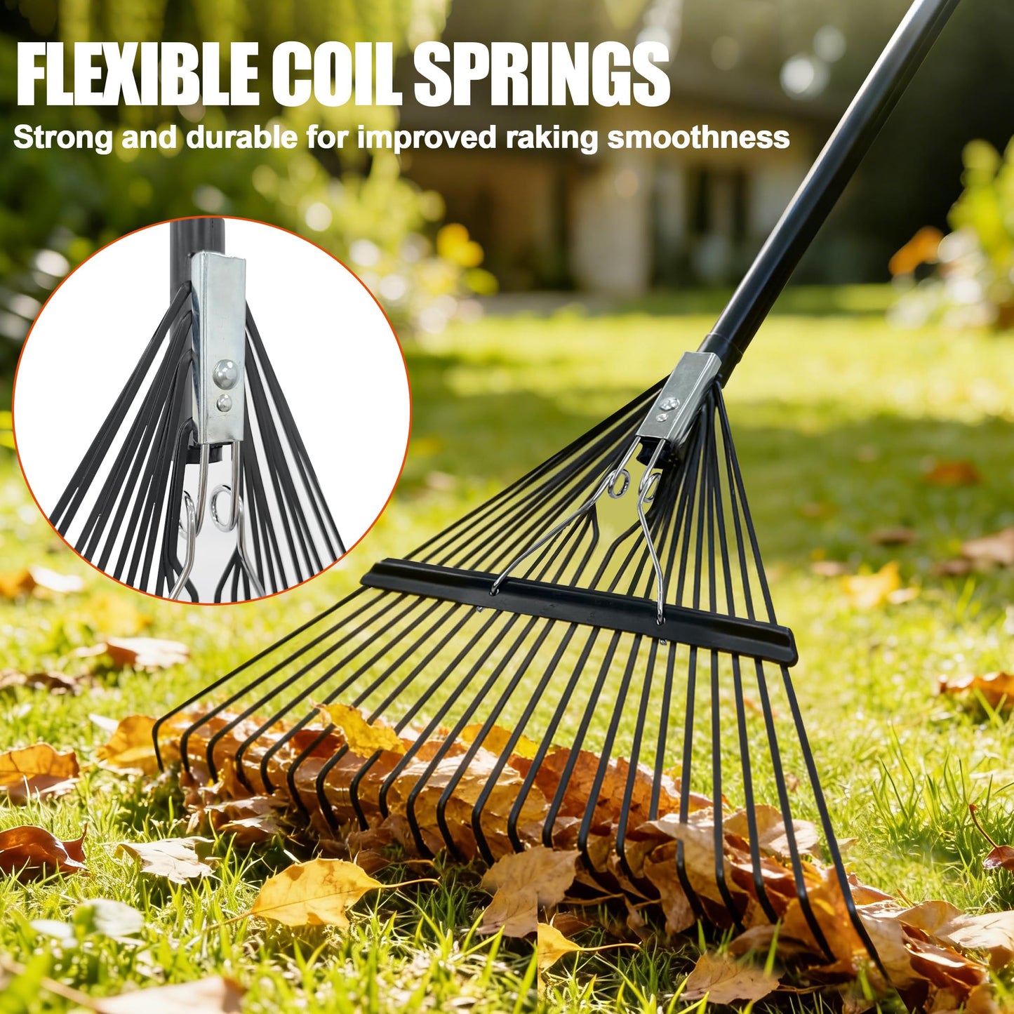 LA ZINNIA Rake for Leaves,22.8" Wide Gardening Leaf Rake for Lawns,22 Metal Tines with 33-67" Adjustable Handle Rakes for Lawns Yard Grass Flower Beds