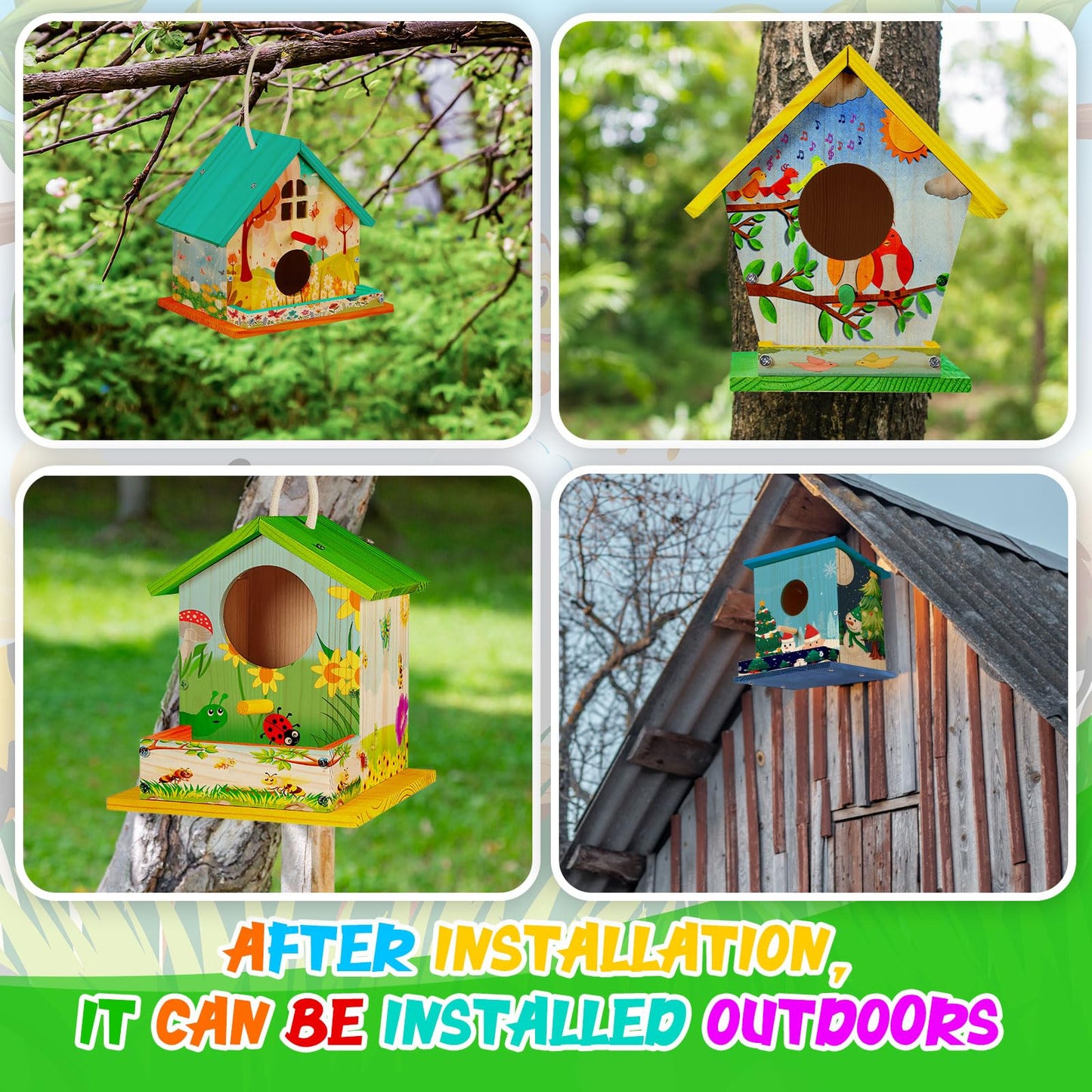 Liliful 8 Pack Birdhouse Crafts for Kids, Wooden Creative DIY Bird House Kits Arts and Crafts Set for Kids and Adults, Spring Birthday Gifts for Toddlers Ages (Seasonal Style)