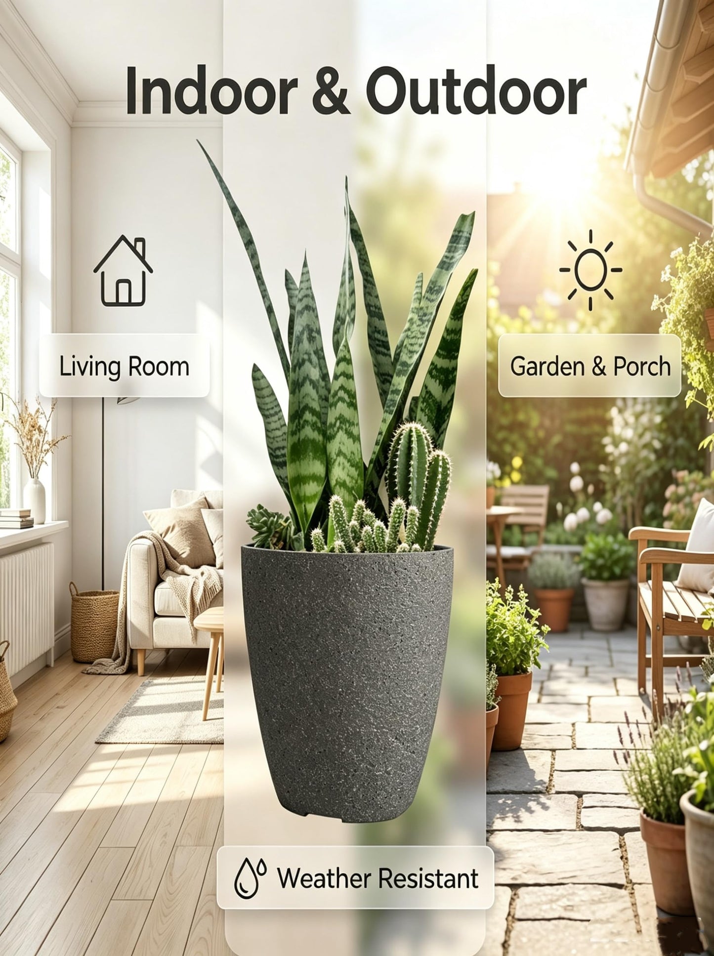 10 inch Garden Planter Lightweight Indoor Outdoor Pots with Drainage Hole for Potted Plants Flowers Greenery, Set of 2 (Speckled Grey)