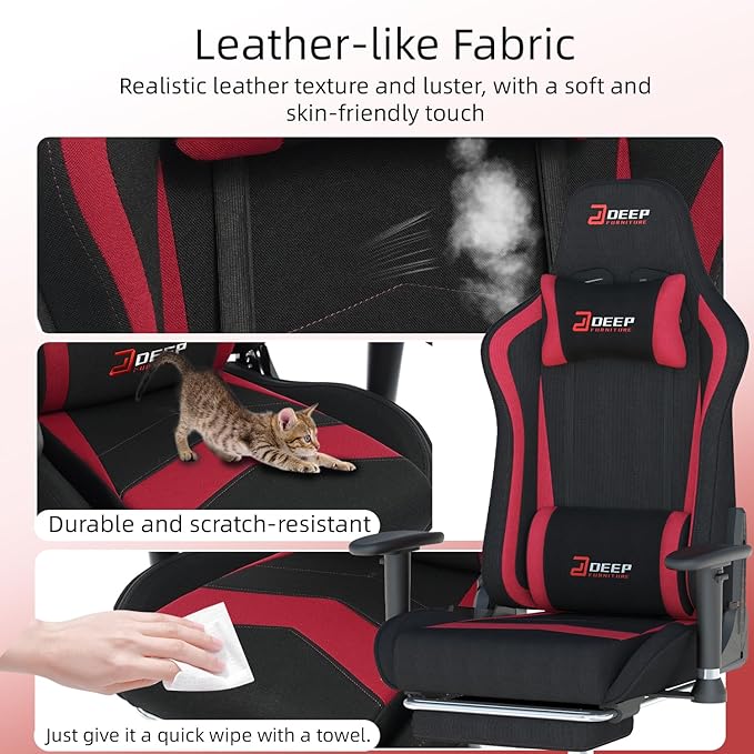 Fabric Gaming Chair, Skin-Friendly and Breathable, Manufactured by A Reputable Manufacturer, Safe and Stable, Specially Designed for Gaming.with Footrest Mg(1005-Red)