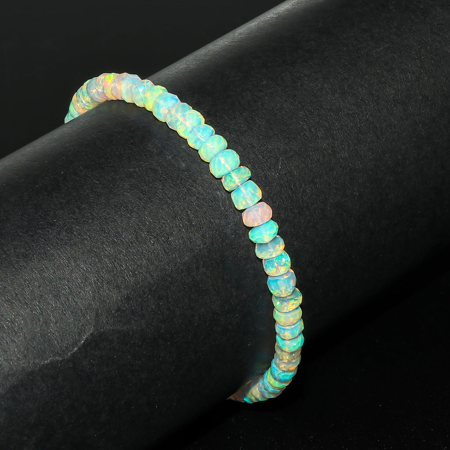 CRYSTALINES Natural Ethiopian Opal Gemstone Bolo Bracelet, 14K Gold Plated Dainty Bracelet, Handmade Boho Jewelry, Chakra Healing Crystals, October Birthstone, Adjustable Chain, Gift for Her, 10inch
