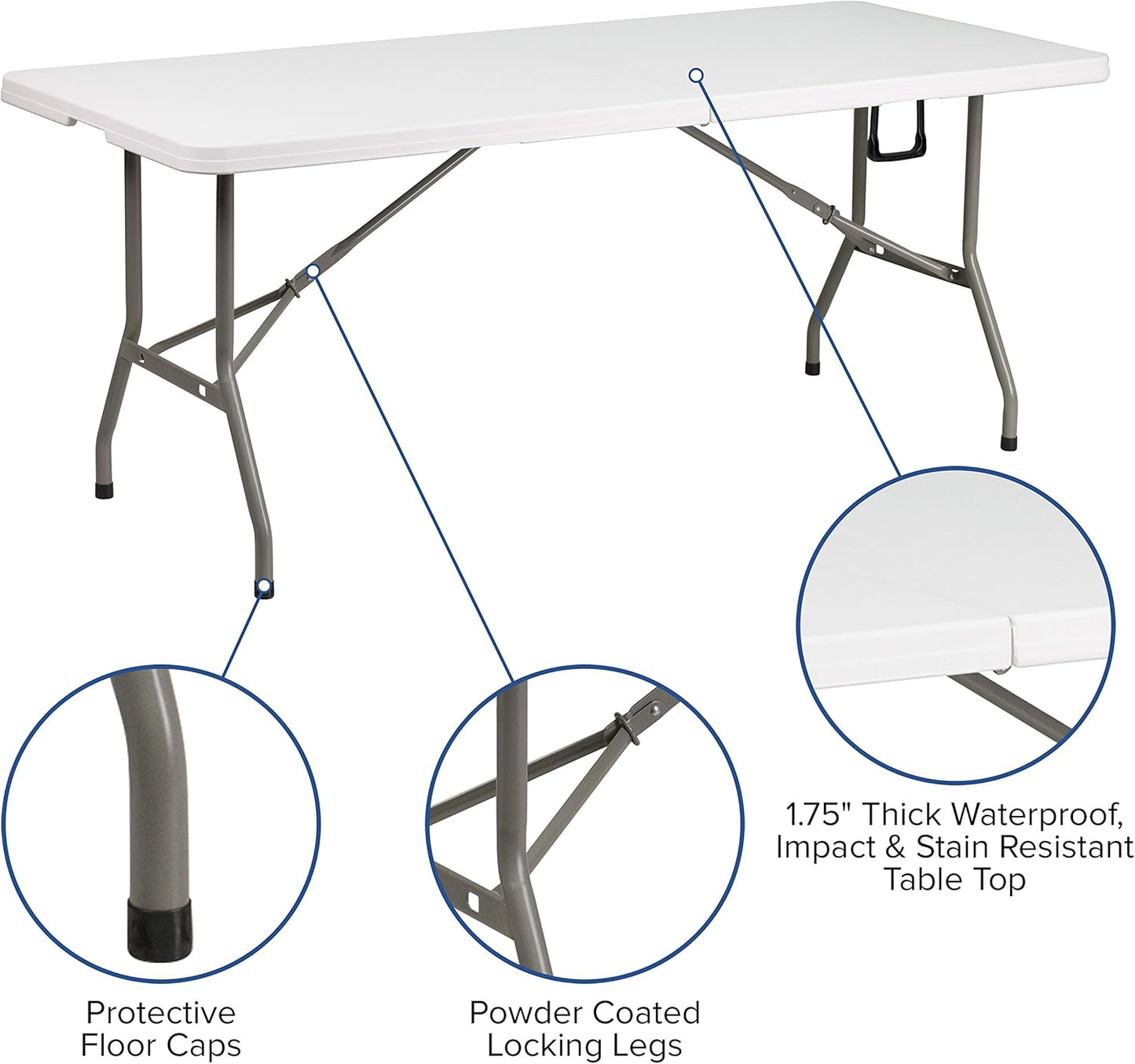 Flash Furniture Elon 6' Rectangular Plastic Folding Event Table with Carrying Handle, Bi-Fold Banquet Table for Indoor/Outdoor Events, White