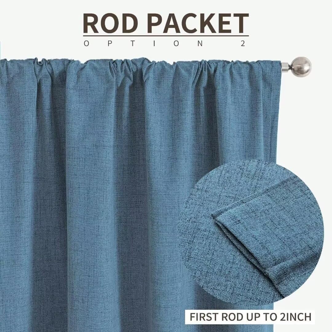 Joydeco Natural Linen Curtains 108 inch Length 2 Panels Set Burg 100% Blackout Patio Door Curtain Room Darkening Sliding Door Curtains Thermal Insulated Back tab Rod Pocket(105x108 inch, Sky Blue)