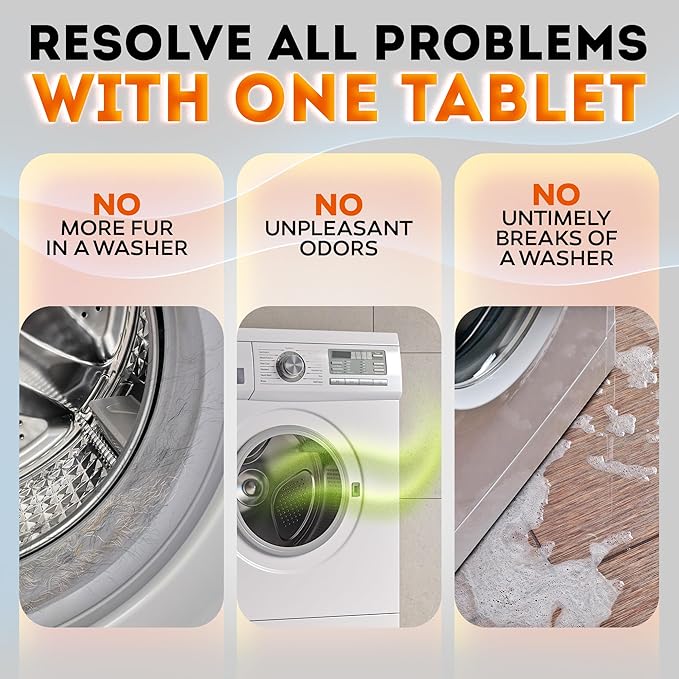 2026 NEW – PRO Washing Machine Cleaner Tablets for Pet Owners – Eliminates Pet Odors, Hair, Residue & Hard Water Buildup – Septic Safe Deep Clean Action for All Front & Top Load Washers – 12 Pack