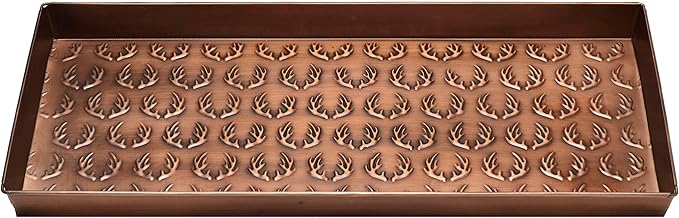 HF by LT Antlers Pattern Metal Boot-Tray, 30 x 13 inches, Antique Copper Finish