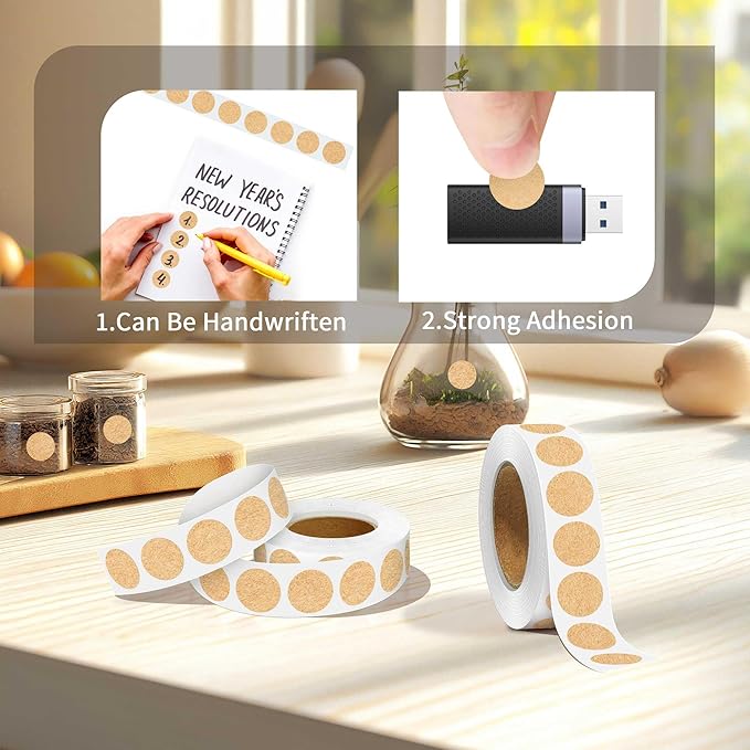 Kraft Paper Dot Stickers 3/4 Inch,1000 PCS 0.75" Blank Small Color Labels for Classroom,Papers,Market,Price Tags and Library Book Labels.Non - Printable Round Colored Stickers