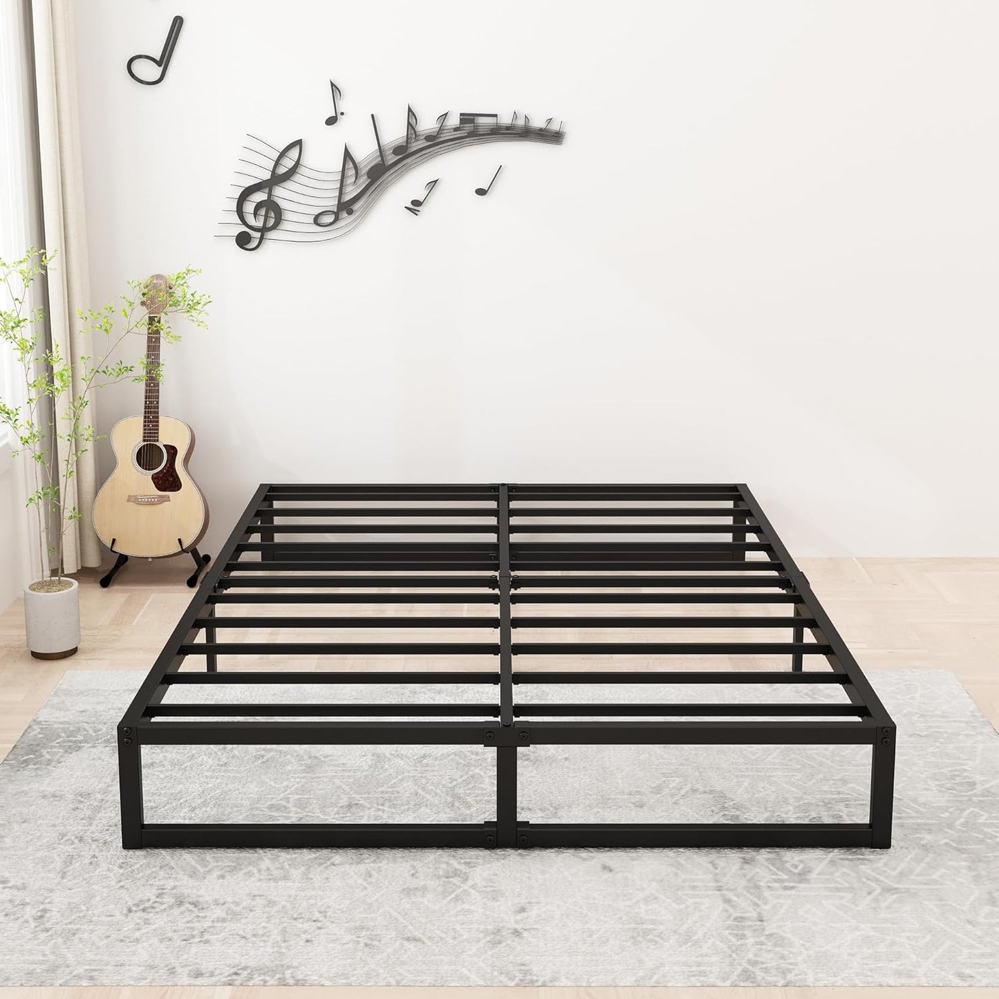 12 Inch California King Bed Frames No Box Spring Needed Heavy Duty Metal Cal King Platform for Mattress Foundation, Noise Free, Easy Assembly, Black