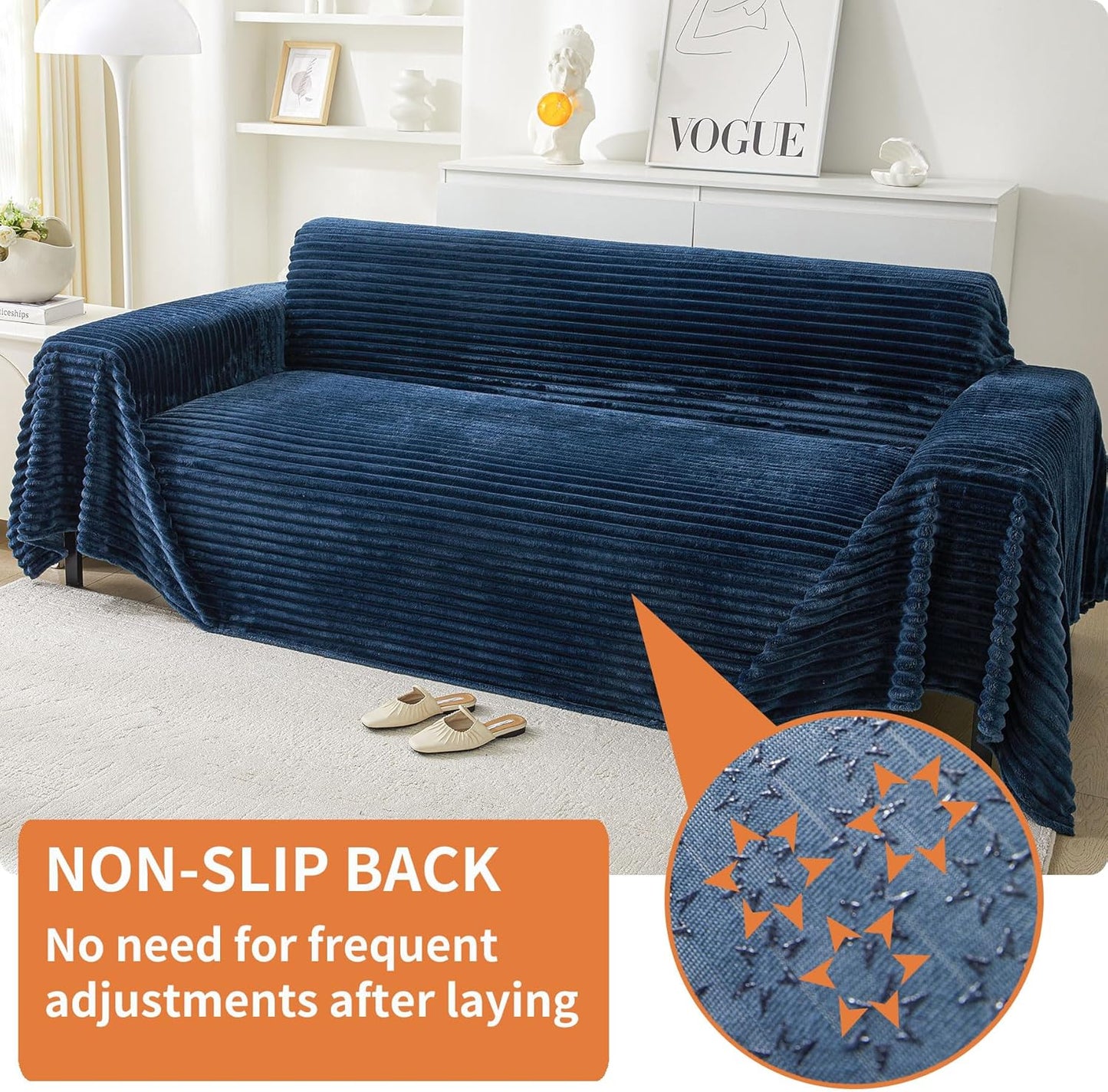 HAOMAIJIA Faux Fur Sofa Covers Couch Covers for 2 Cushion Couch Sofa Pet Friendly Soft Non Slip Couch Cover for Dogs Washable Sectional Couch Covers L Shape Furniture Protector (Navy Blue, 71"x102")