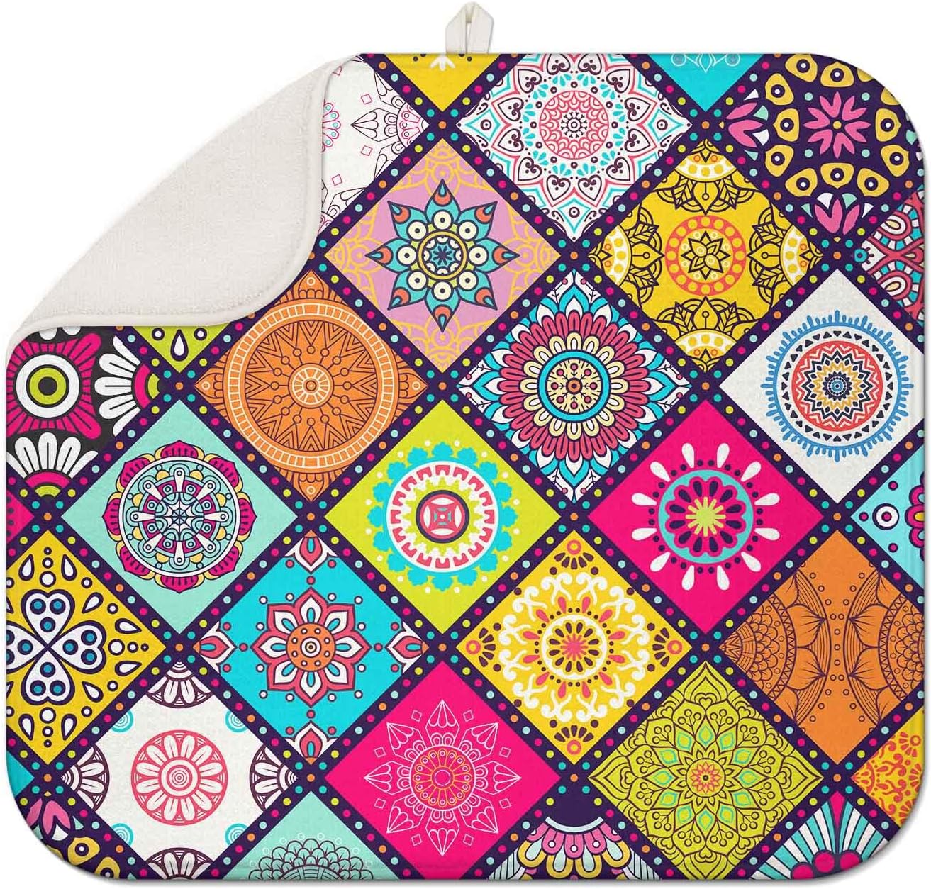 Boho Drying Mat 16" X 18" Abstract Plaid Kitchen Counter Stone Large Dish Drying Mats For Kitchen Colorful Drying Mats For Home Counter Flower Drying Mats For Dishes Dish Table Mat Drying Kitchen Mat