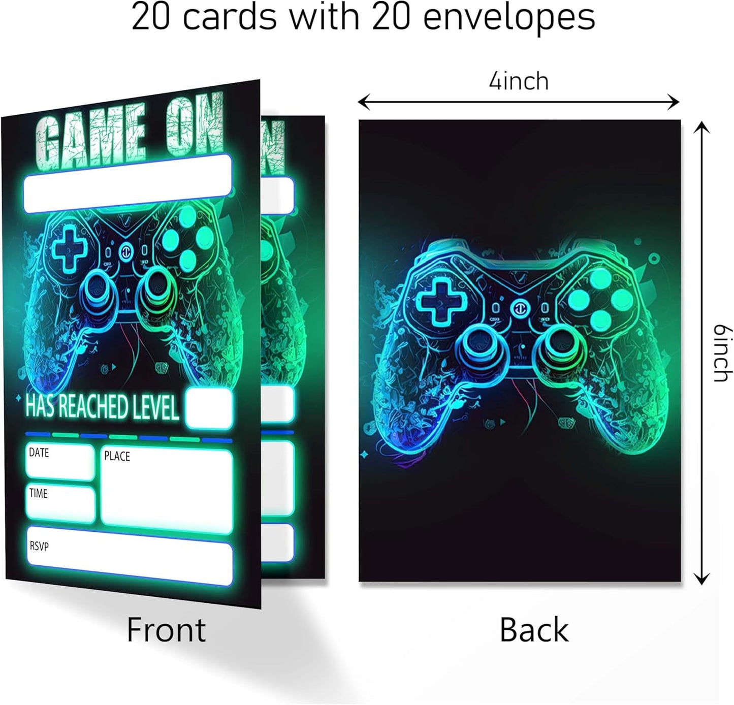 Gamer Birthday Invitations, Video Game Birthday Party, Gaming Party Decorations, Birthday Party Invitations For Boys Girls, Kids Birthday Invitations, 20 Cards with 20 Envelopes.(115)