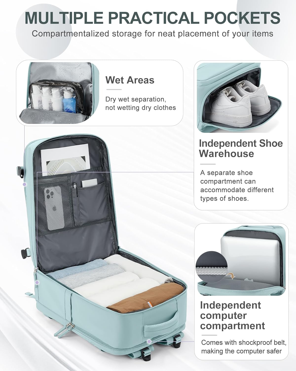 coowoz Large Travel Backpack Carry On for Women Man Gym Backpacks with Laptop Compartment Mochila de Viaje Teacher Personal Item Backpack Rucksack Airplane Accessories Must Haves Blue