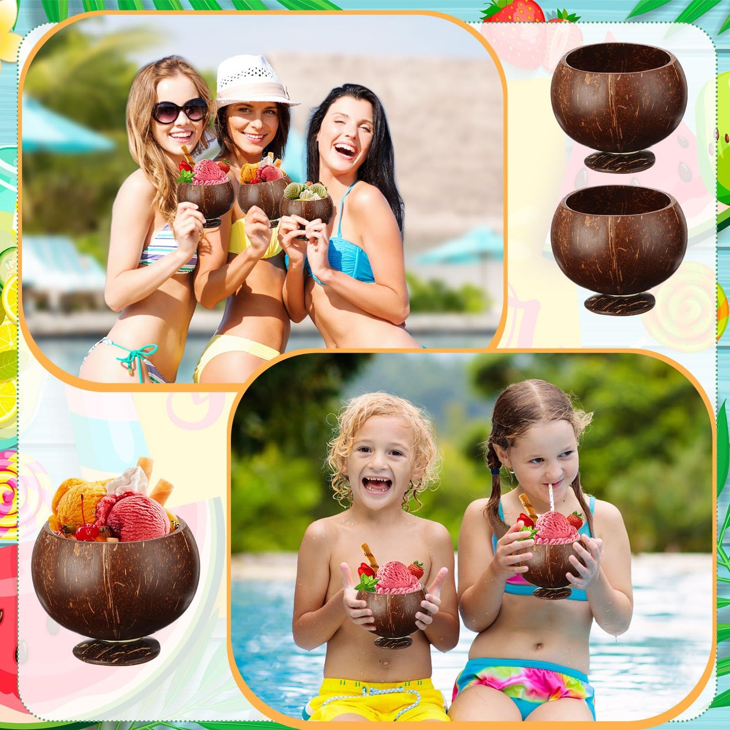 Tioncy 36 Pcs 13.5 oz Coconut Shell Cups Bulk Hawaiian Party Supplies Polished Natural Coconut Bowls Luau Party Favors Tiki Decorations for Cocktail Drinking Smoothie Salad Ice Cream