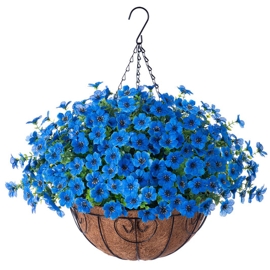 HyeFlora Artificial Fake Hanging Plants Flowers with Basket Outdoor Decor Faux Silk Dasiy Flower Arrangements in Pot Planter for Porch Home Indoor Patio Garden Yard Decoration