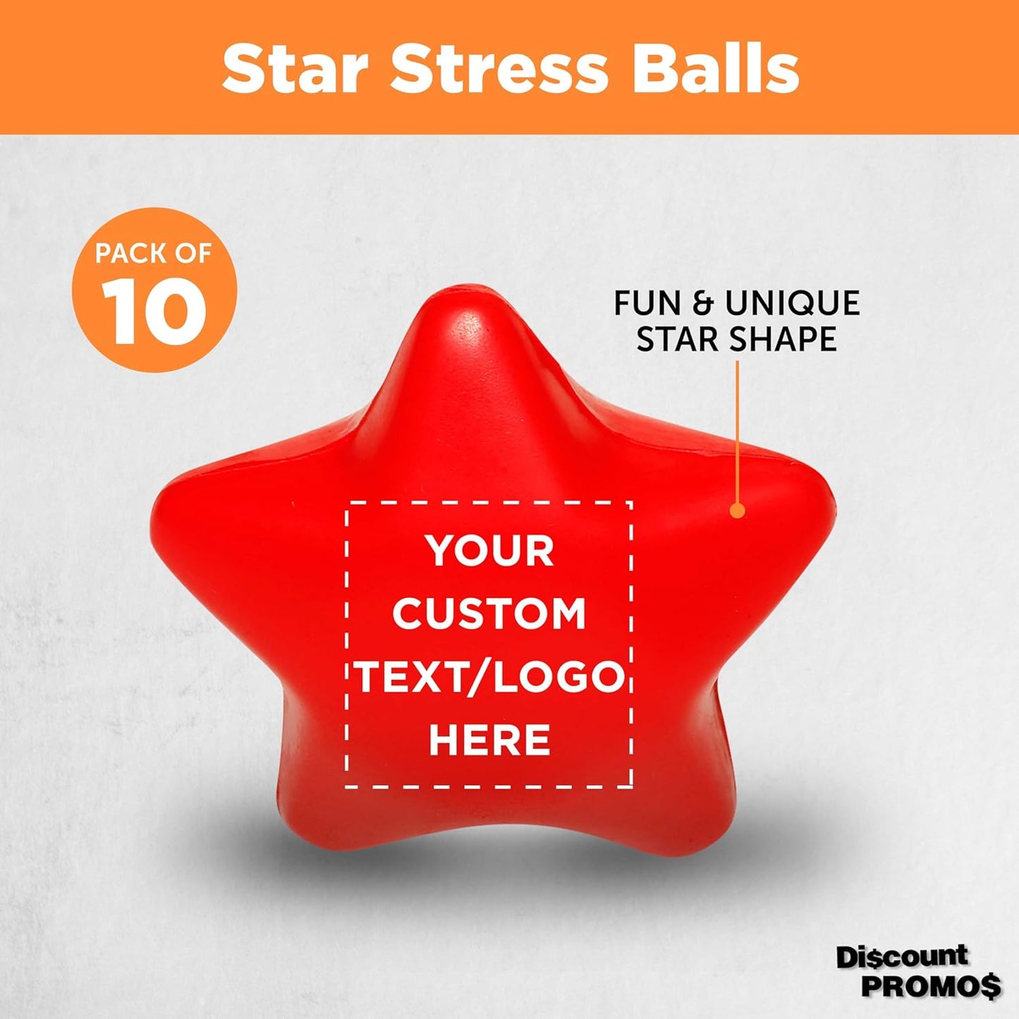 DISCOUNT PROMOS Custom Star Squeeze Balls Set of 10, Pesonalized Bulk Pack - Perfect for Promotional Giveaways - Red