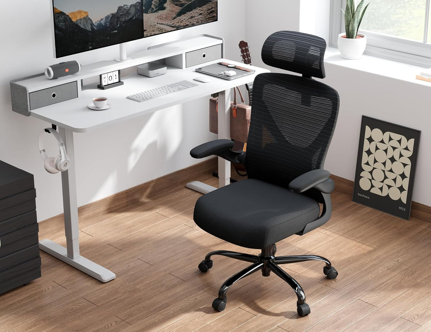 Ergonomic Office Chair - X-Shaped Computer Desk Chair Comfy, Gaming Chair, Office Chair with Lumbar Support, Mesh Office Chairs with Headrests, Desk Chair for Long Hours (Black Orange)