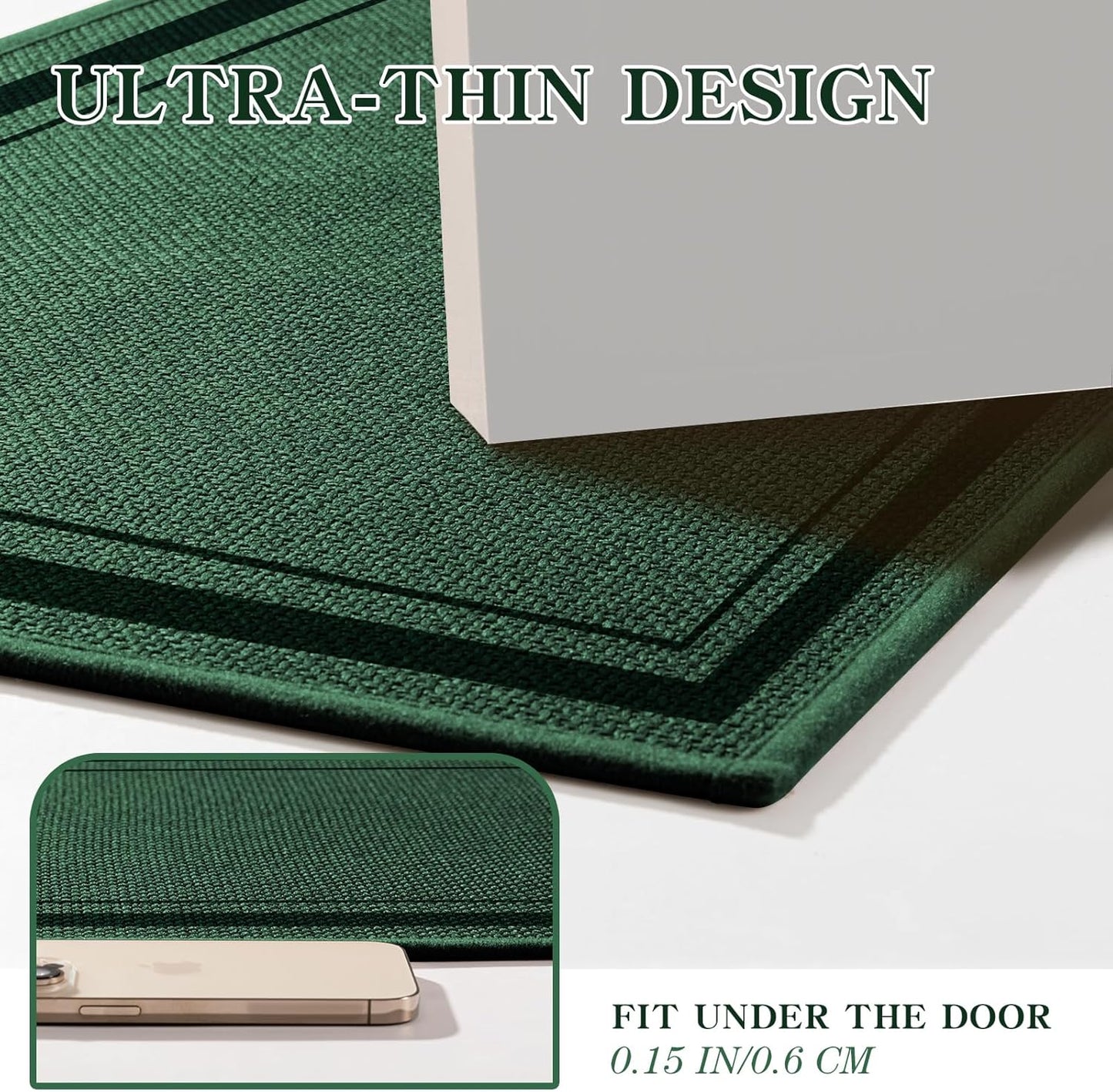 chakme Bathroom Rugs Mat 24x17, Ultra Thin Non Slip Bath Mat Small Quick Dry Absorbent Bath Mat for Bathroom Floor, (Dark Green, 24"x17")