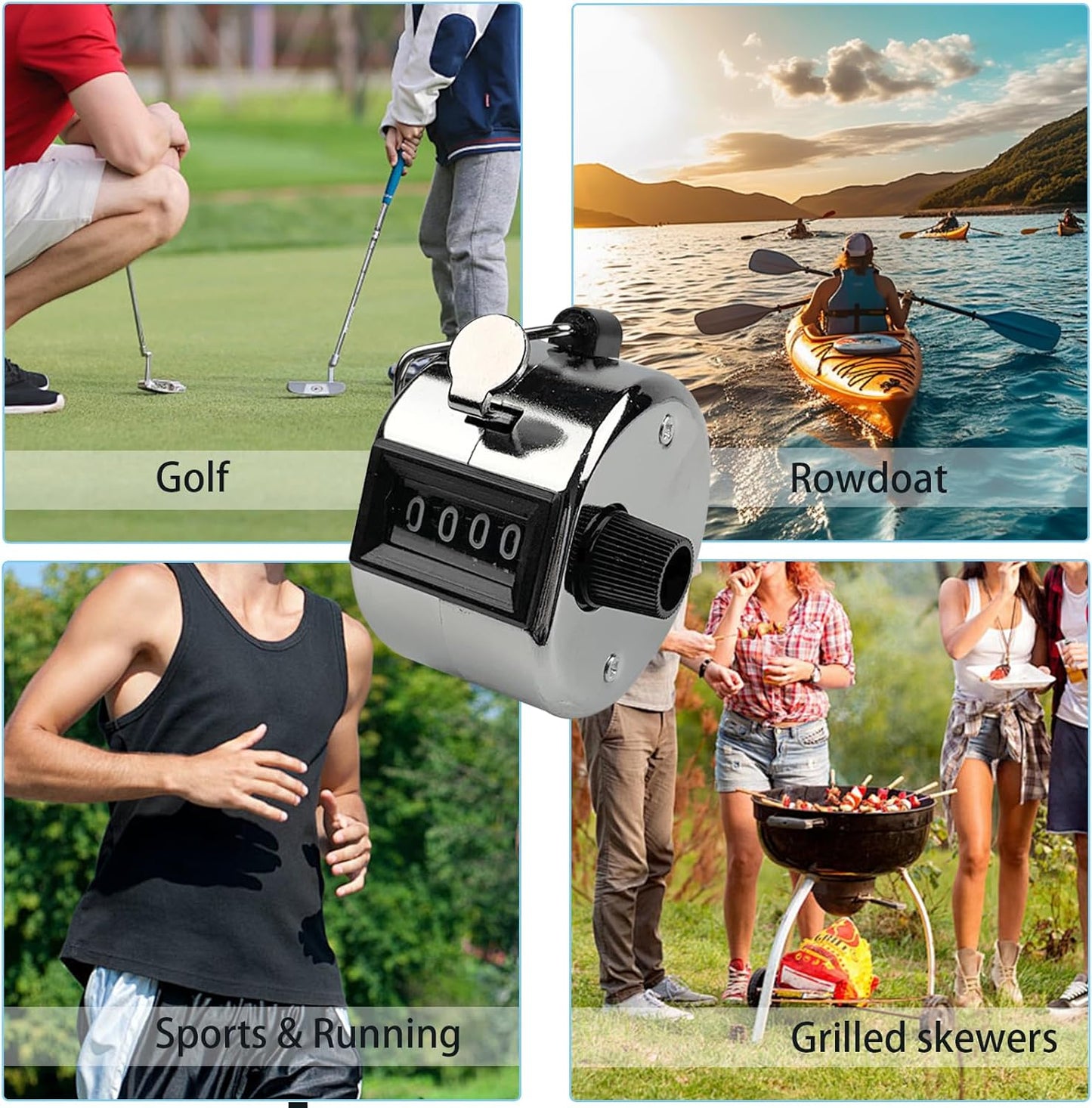 3 Pack Hand Tally Clicker Counter 4 Digit Display Mechanical Palm with Metal Finger Ring for Coaching, Knitting, Lap, Fishing, Golf and Row Sport with 2-Nylon Lanyard (Black White Silver)