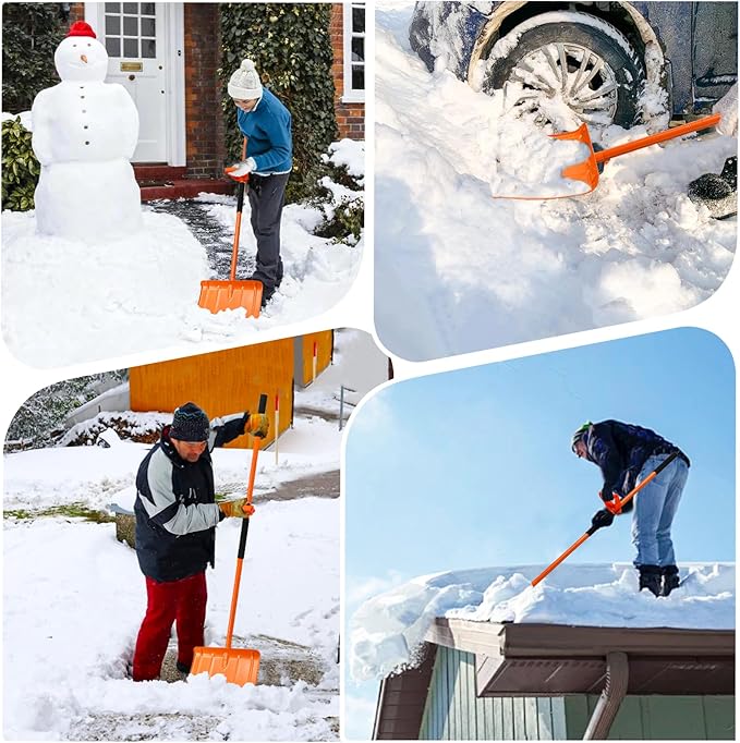 67 Inch Snow Shovel for Driveway with Heavy Duty Ergonomic Labor-Saving Assisted Handle, Removing Snow and Ice for Outdoor, Car, Yard, Emergency,Large Snow Shovel
