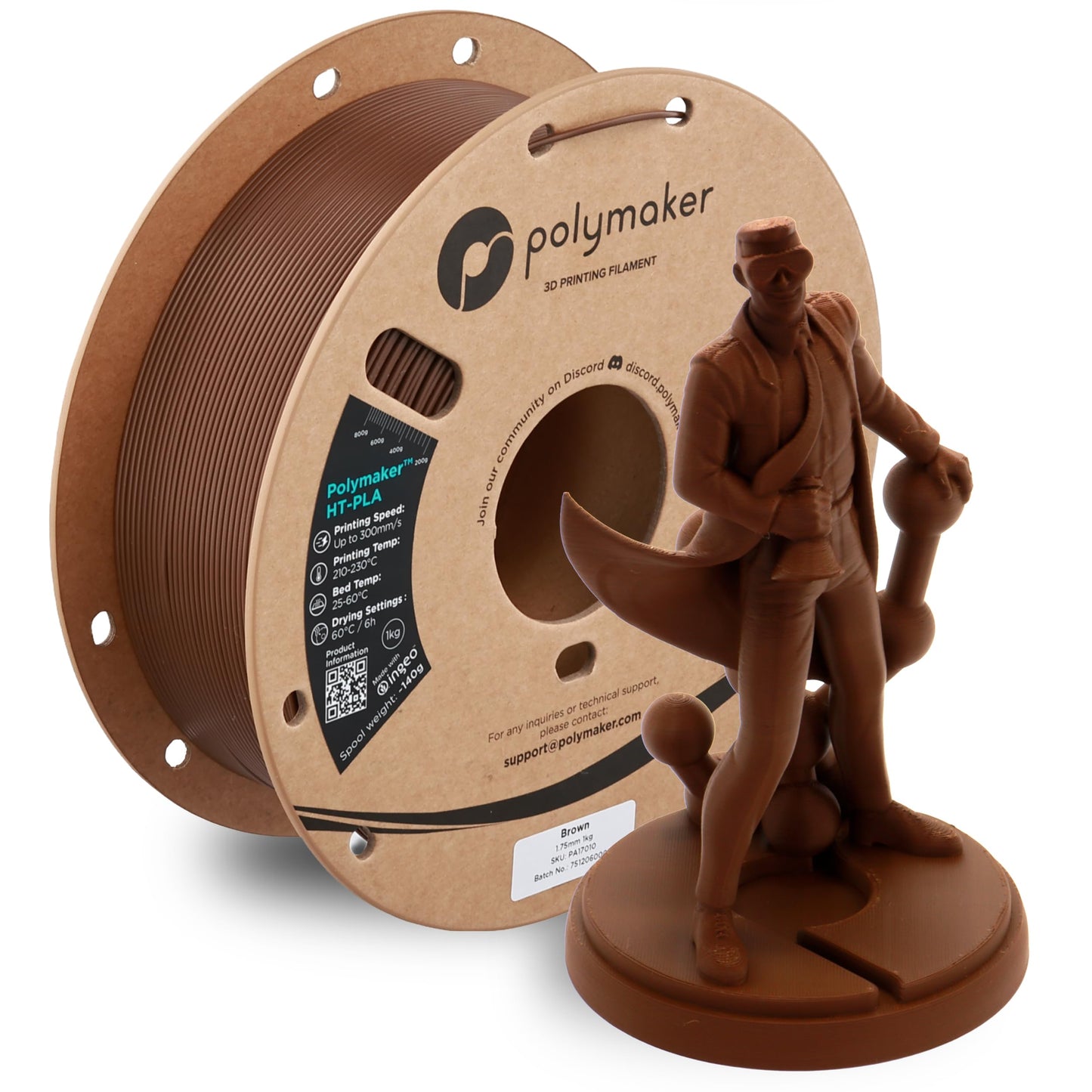 Polymaker HT-PLA Filament 1.75mm Brown, High Temp PLA for 3D Printing, Heat Stable Up to 150C, Easy to Print, Works with Most FD