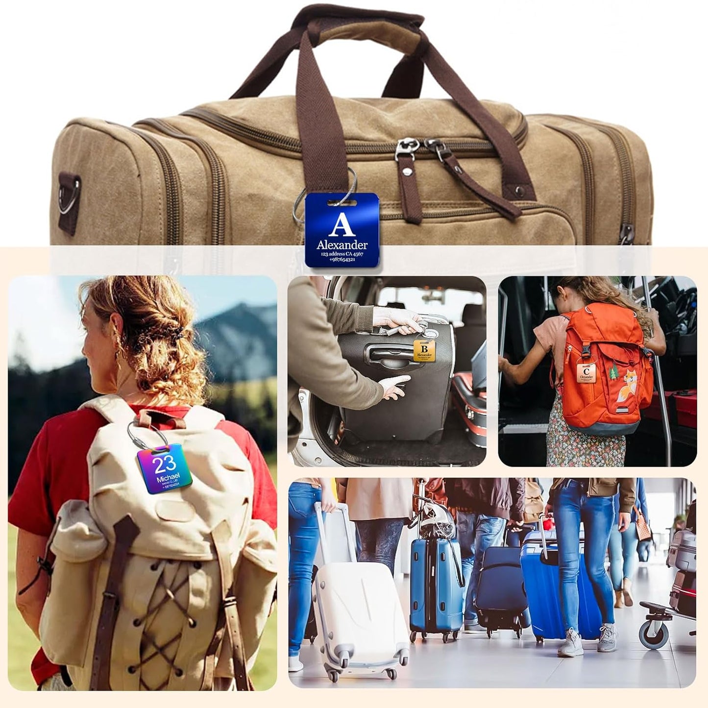 Customized Stainless Steel Luggage Tags: Personalize Your Suitcases, Backpacks, and Bags with Your Text - Custom Initial Text Name ID,Number