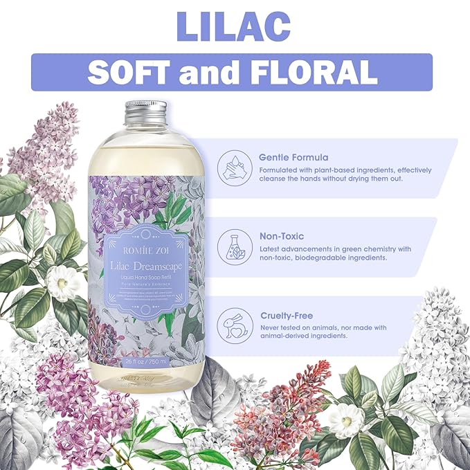 ROMIIE ZOI Liquid Hand Soap Refill, Lilac, Gentle & Moisturizing Formula, 750 ML/ 26 FL OZ