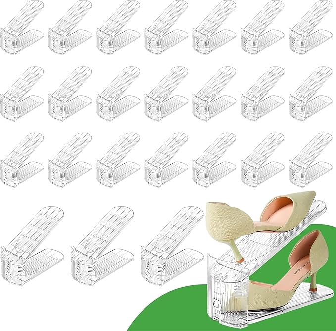 Shoe Slots Organizer, Clear Shoe Stacker for Closet Adjustable Shoe Rack Storage Space Saver,Shoes Display Shelf Shoe Holder for Organization,36 Pack