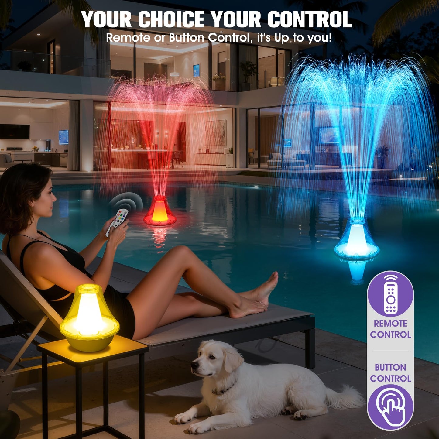 2026 Pool Fountain with Remote,Rechargeable Floating Pool Fountains with 10 Light Show,Pool Water Fountain Pump with Anchor,3 Spray Modes Swimming Pool Fountains for Inground Above Ground Pool-White