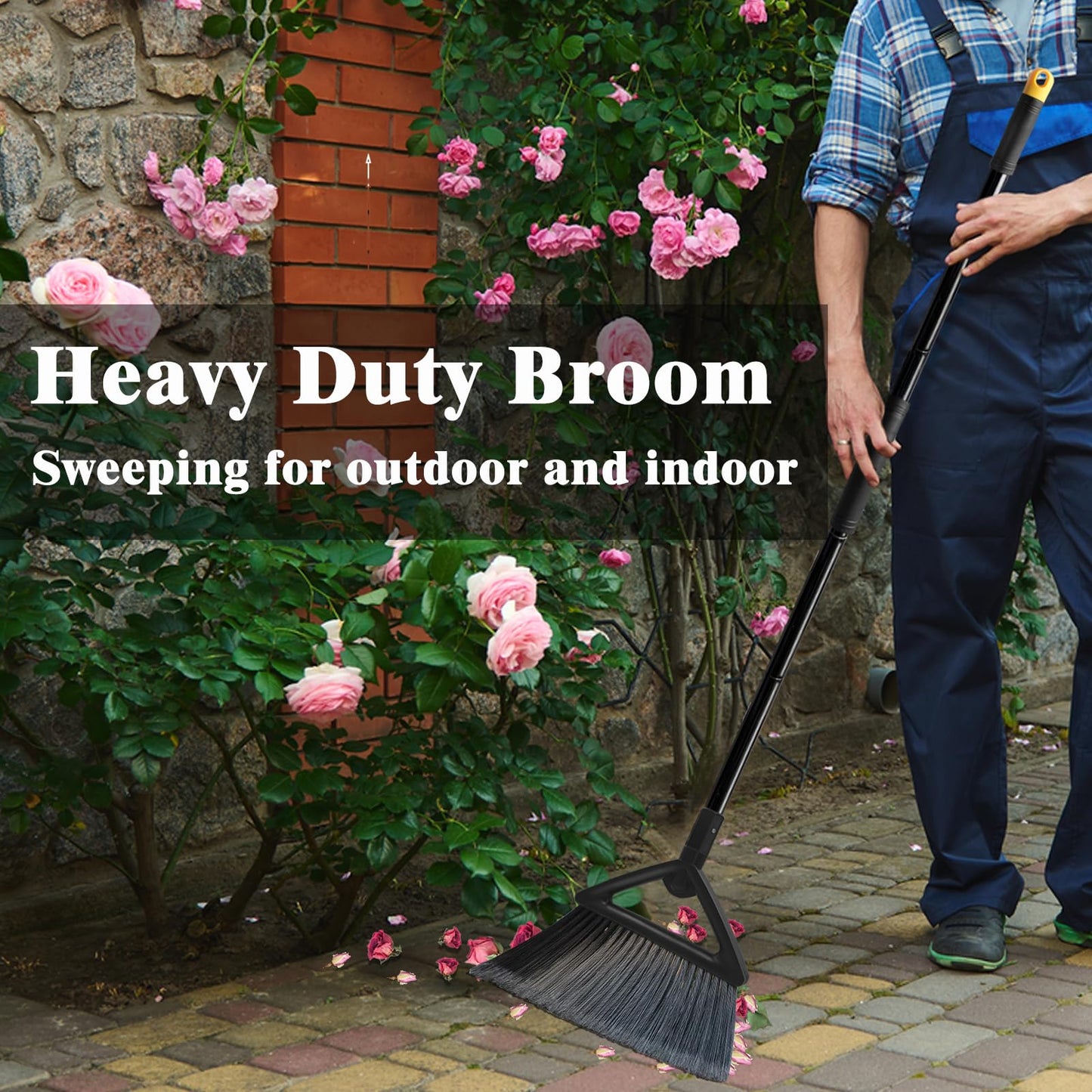 PUTNATRUE Heavy Duty Commercial Broom, 3 Pack Upgraded Angle Brooms for Sweeping Outdoor and Indoor, Perfect Black Brooms of House, Kitchen, Garage, Courtyard, Concrete