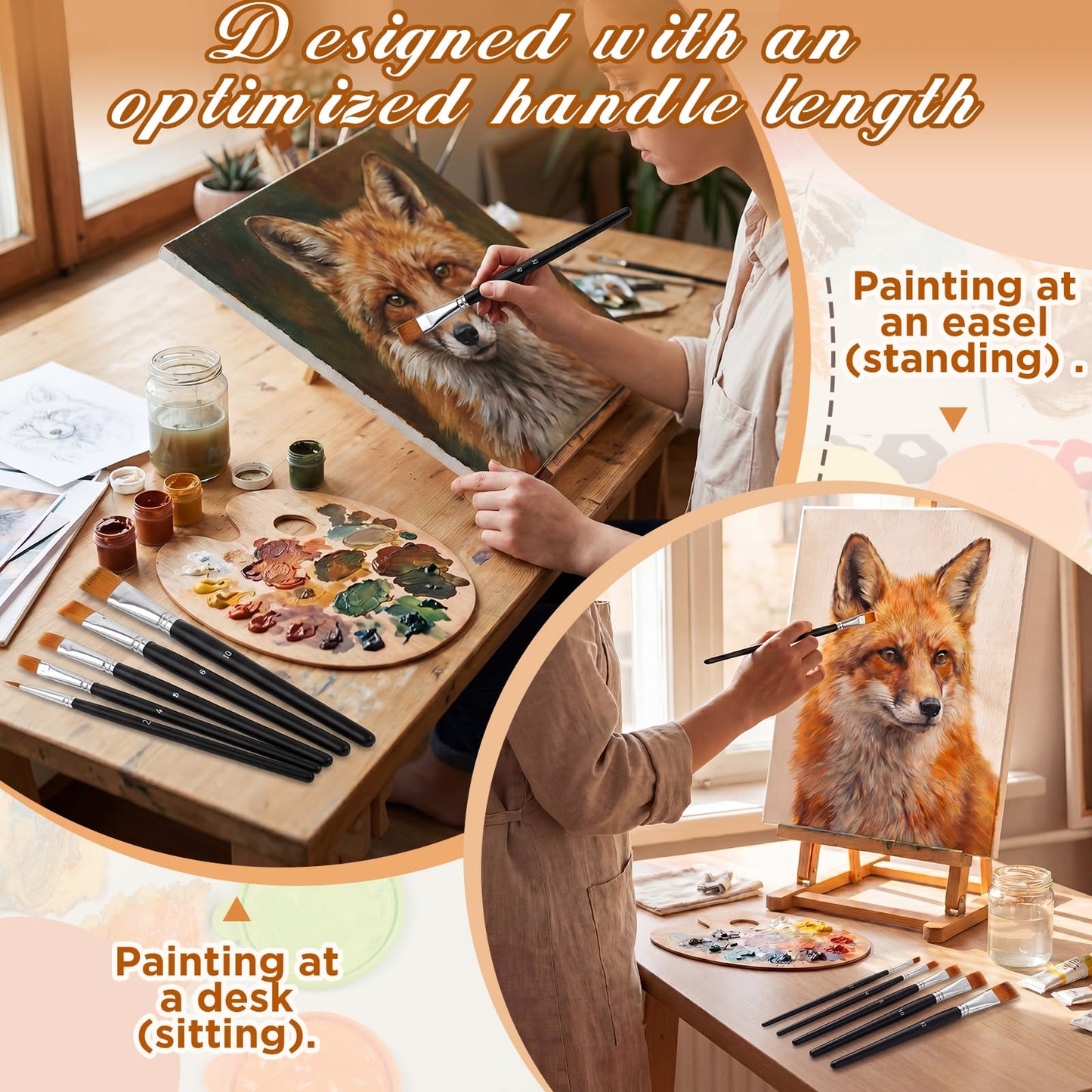 SiliFine 6 Pcs Dual Layer Grainer Brush Set, Texture Flat Comb Paint Brushes for Grass, Fur, Hair, Wood Grain Effect, Synthetic Nylon Painting Tool for Acrylic Watercolor Oil Painting Crafts(Black)