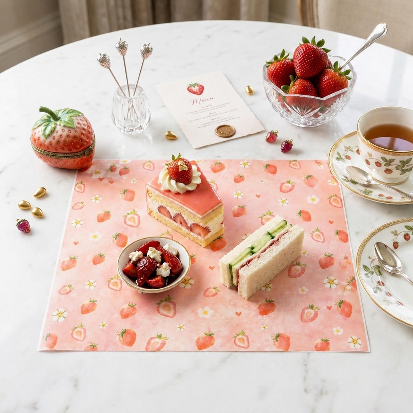 GROBRO7 Strawberry Wax Paper Sheet - 150Pcs Summer Fruit Themed Food Deli Papers with Flower, 9.8 x 8.3in Greaseproof Waterproof Disposable Pink Wrap for Sandwich Picnic Basket Liner Party Supplies