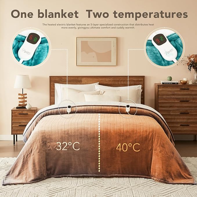 Homemate Electric Heated Blanket Full - 72"x84" Heating Bed Blankets Throw with 10 Heating Levels 8 Hours Auto Off Fast Heating Over-Heated Protection Ultra Soft Warm Flannel ETL Certified