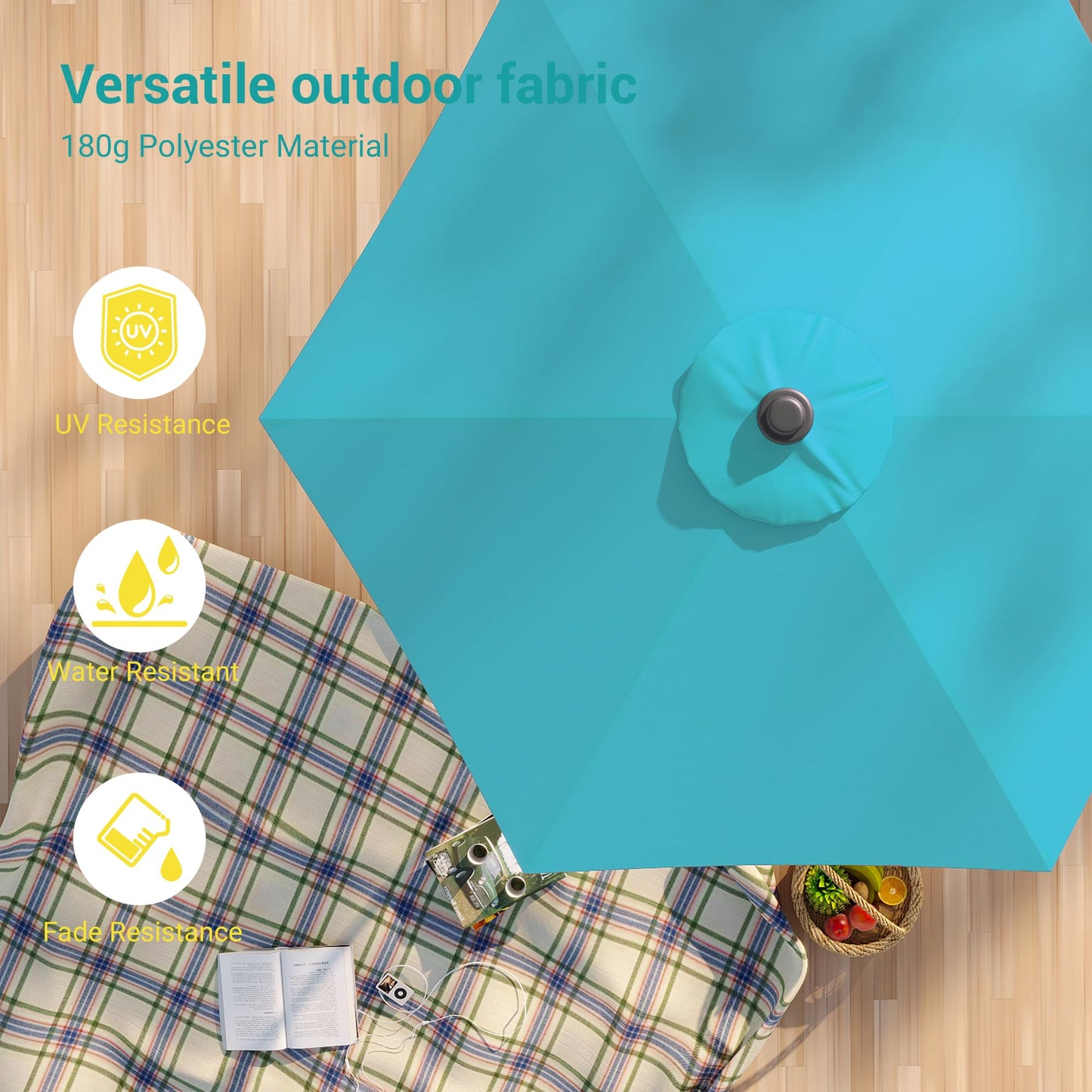 Bonosuki 7.5ft Outdoor Umbrella Patio Umbrella 2-Year-Non-Fading Steel umbrella outdoor patio with Push Button Tilt and Crank, Turquoise