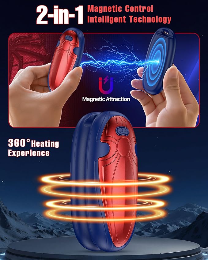 Hand Warmers Rechargerable 2 Pack - 14000mAh Electric AI Handwarmers with Charging Case, Magnetic 2 in 1 Pocket Heater, Gifts for Women/Men/Golf/Hunting/Travel/Camping Accessories