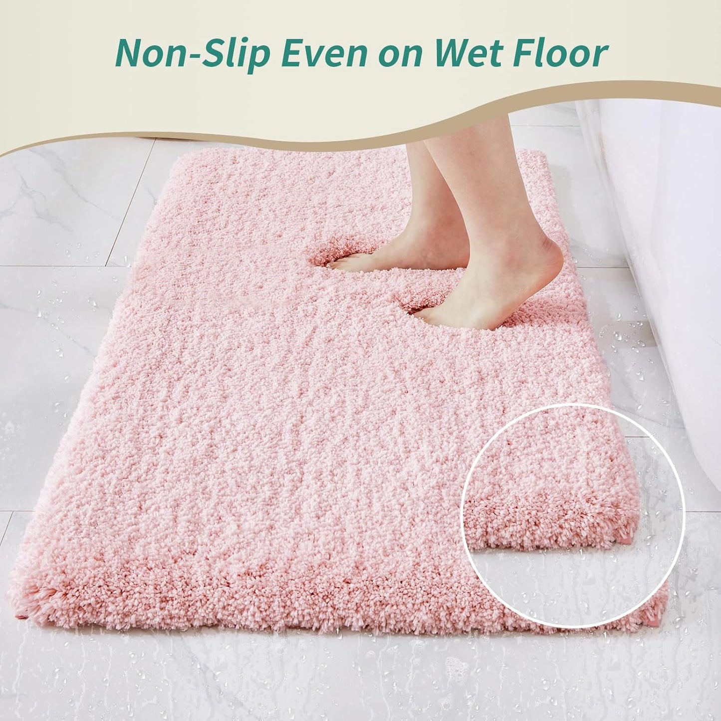 Bathroom Rugs 24x48 Non Slip Pink Fluffy Bath Mat for Bathroom Floor Washable Plush Luxury Bath Rug for Tub Soft Shaggy Absorbent Shower Sink Mat