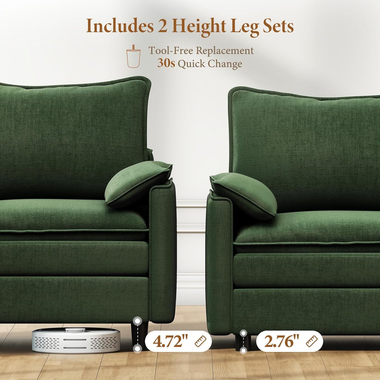 Vesgantti 108" Modular Sectional Sofa, Comfy Cloud Couch with Movable Ottoman Deep Seat Chenille L Shaped Modular Sofa, Sectional Couches for Living Room, Bedroom and Apartment, Green