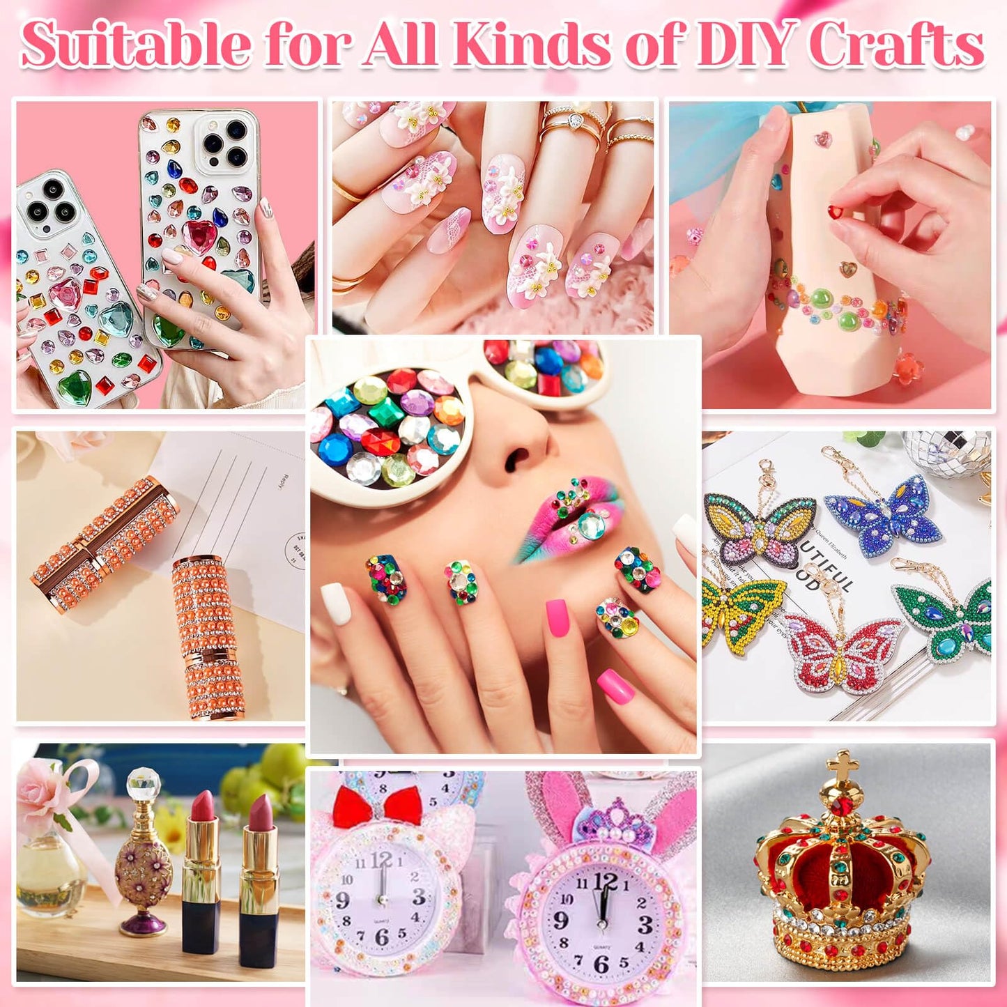 Lezmarket 3600PCS Gem Stickers, Rhinestone Stickers for Crafts, Sticky Pearls Jewels Stick on Gems Self Adhesive Sparkle Embellishments for Decoration